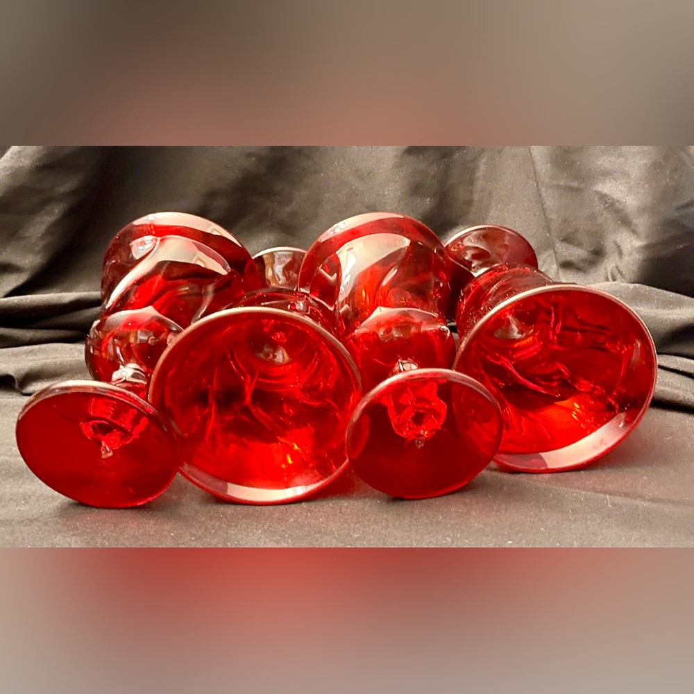 Fostoria VTG Christmas Set of 4 Jamestown Ruby Red Goblets Pedestal Pristine MCM - Picture 12 of 17